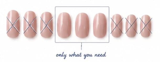 Nine press-on nails, six crossed out — only the ones you actually wear remain